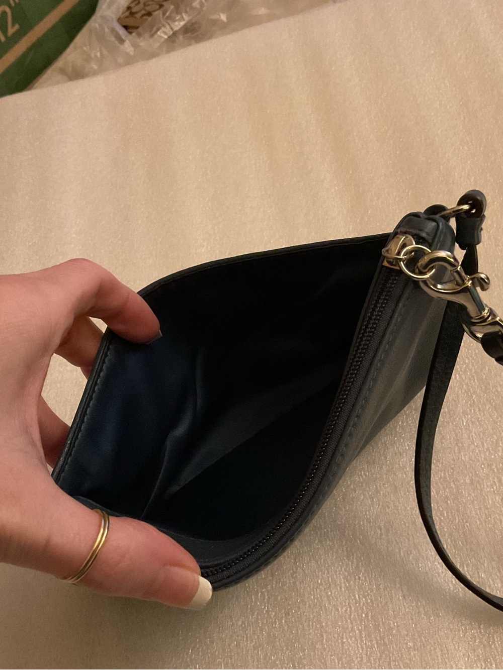 COACH Midnight Navy Leather Wristlet Large Soft Pebbled Leather Quiet Luxury - Picture 9 of 14